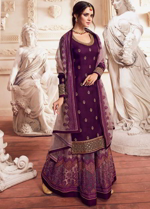 Фиолетовое платье / костюм из креп-жоржета и атласа
