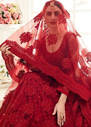 Красный индийский женский свадебный костюм лехенга (ленга) чоли из фатина