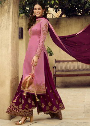 Пурпурное, фиолетовое и сиреневое платье / костюм из креп-жоржета и атласа, украшенное вышивкой