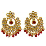 *Бордовые и золотые латунные индийские серьги с искусственными камнями
