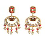 *Бордовые и золотые латунные индийские серьги с искусственными камнями, перламутровыми бусинками