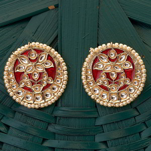 Бордовые и золотые латунные индийские серьги с искусственными камнями, бисером