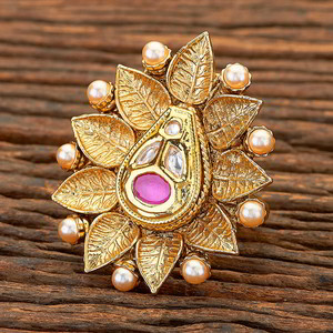 Коричневое и золотое латунное женское индийское кольцо с искусственными камнями
