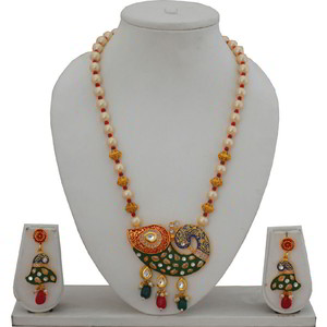 Цвета меди и золотой медный индийский кулон на шею с перламутровыми бусинками