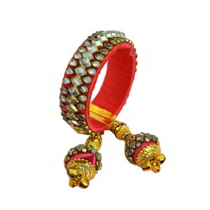Бордовый и золотой латунный индийский браслет с искусственными камнями