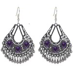 *Лиловые и серебристые латунные индийские серьги с перламутровыми бусинками