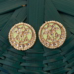 *Золотые индийские серьги с искусственными камнями, перламутровыми бусинками