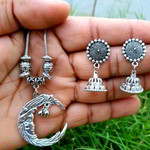 Кулон «Полумесяц» на цепочке + серьги-колокольчики