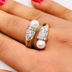 *Золотое латунное женское индийское кольцо с перламутровыми бусинками