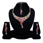 *Золотое и розовое индийское украшение на шею со стразами