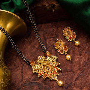 Мангалсутра — позолоченное свадебное индийское ожерелье + серьги