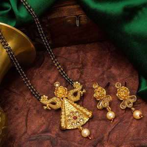 Мангалсутра — позолоченное свадебное индийское ожерелье + серьги
