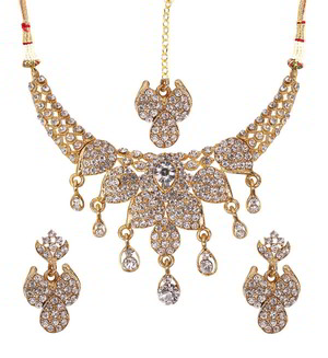 Молочное и золотое индийское украшение на шею со стразами