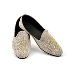 Бежево-коричневые мужские моджари, украшенные вышивкой с люрексом