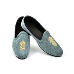 Серо-голубые мужские моджари, украшенные вышивкой с люрексом