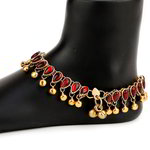 *Бордовый, золотой и красный браслет на ногу со стразами