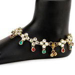 *Разноцветный и золотой браслет на ногу со стразами, перламутровыми бусинками