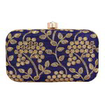 Тёмно-синяя индийская сумочка-футляр, украшенная вышивкой с пайетками