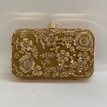 Горчичная женская сумочка-футляр, украшенная вышивкой с пайетками