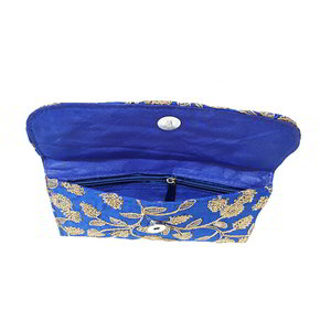 Синяя шёлковая женская сумочка-клатч с бисером, пайетками
