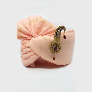 Персиковый индийский мужской тюрбан / чалма / сафа