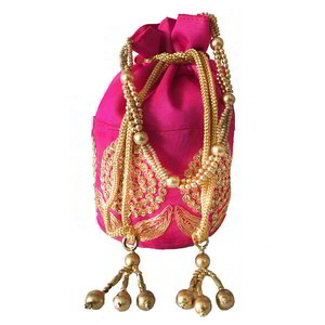 Розовая сумочка-мешочек из хлопка с шёлком, украшенная вышивкой с пайетками