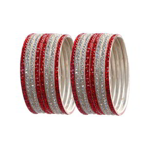 Бордовый и серебристый латунный индийский браслет со стразами