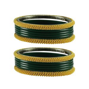 Зелёный и золотой латунный индийский браслет