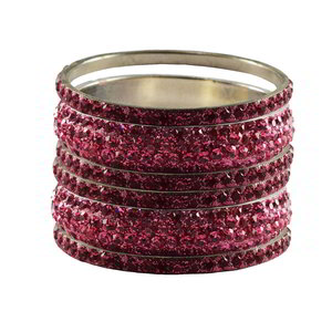 Набор индийских браслетов (6 шт.) с пурпурными стразами