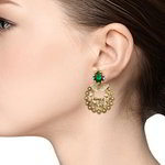 *Зелёные и золотые латунные индийские серьги со стразами