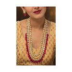 *Молочные и золотые индийское украшение на шею с искусственными камнями, перламутровыми бусинками