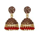 *Бордовые, золотые и красные латунные индийские серьги с бисером
