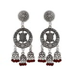 *Бордовые, золотые и красные латунные индийские серьги с бисером