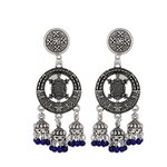 *Серебристые и синие латунные индийские серьги с бисером