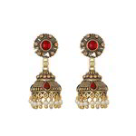 Медные индийские серьги-колокольчики, покрытые позолотой, белые бусинки и разноцветные стразы