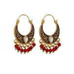 *Бордовые, золотые и красные индийские серьги из латуни с бисером