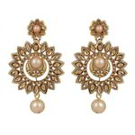 *Бежевые, коричневые и золотые латунные индийские серьги со стразами, перламутровыми бусинками