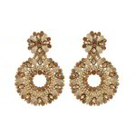 *Бежевые, коричневые и золотые индийские серьги из латуни со стразами