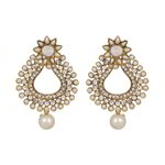 *Молочные и золотые латунные индийские серьги со стразами, перламутровыми бусинками