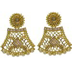 *Молочные и золотые латунные индийские серьги со стразами