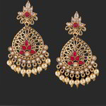 *Молочные и золотые латунные индийские серьги со стразами, перламутровыми бусинками