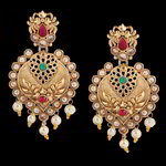 *Золотые латунные индийские серьги со стразами, перламутровыми бусинками