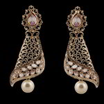 *Коричневые и золотые латунные индийские серьги со стразами, перламутровыми бусинками