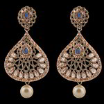 *Золотые латунные индийские серьги со стразами, перламутровыми бусинками