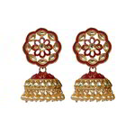 *Бордовые и золотые латунные индийские серьги с искусственными камнями, перламутровыми бусинками