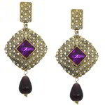 *Лиловые и золотые латунные индийские серьги с перламутровыми бусинками