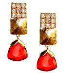 *Бордовые и золотые латунные индийские серьги со стразами, искусственными камнями