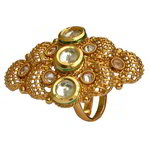 *Молочное и золотое латунное женское индийское кольцо с искусственными камнями