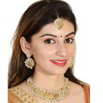 *Молочные и золотые индийское украшение на шею со стразами