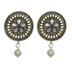 *Молочные и серебристые латунные индийские серьги с искусственными камнями